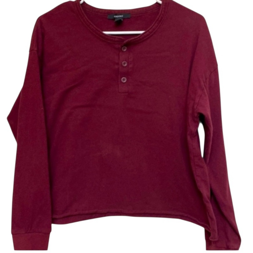 Forever 21 Cropped Long Sleeve Top Maroon